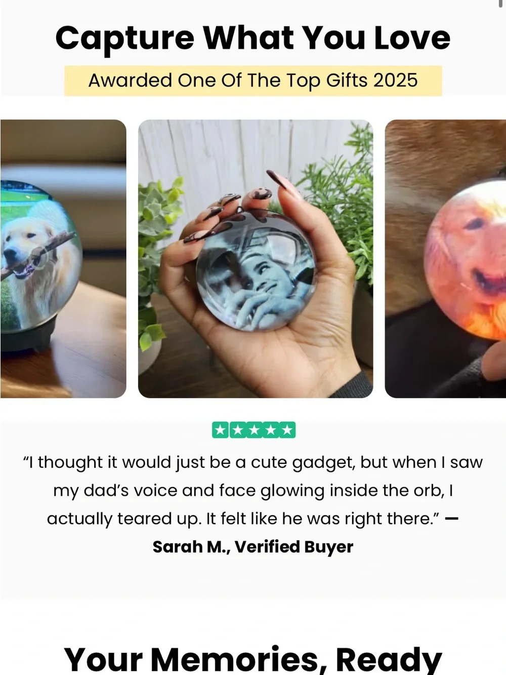 Memory Pearl photo orb ornament - shows pictures and plays videos